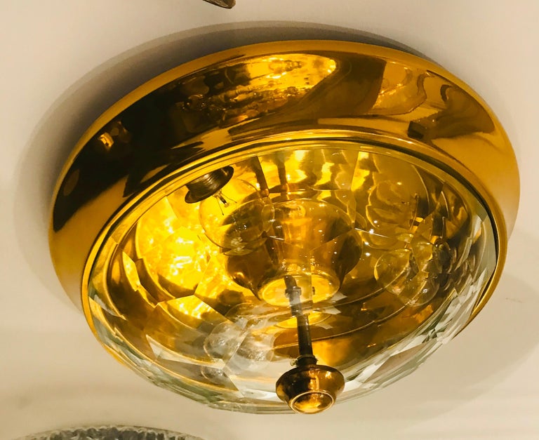 Golden Oscar Torlasco Lumi Crystal 1970s Italian  Flush Ceiling Light For Sale 1