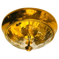 Golden Oscar Torlasco Lumi Crystal 1970s Italian  Flush Ceiling Light