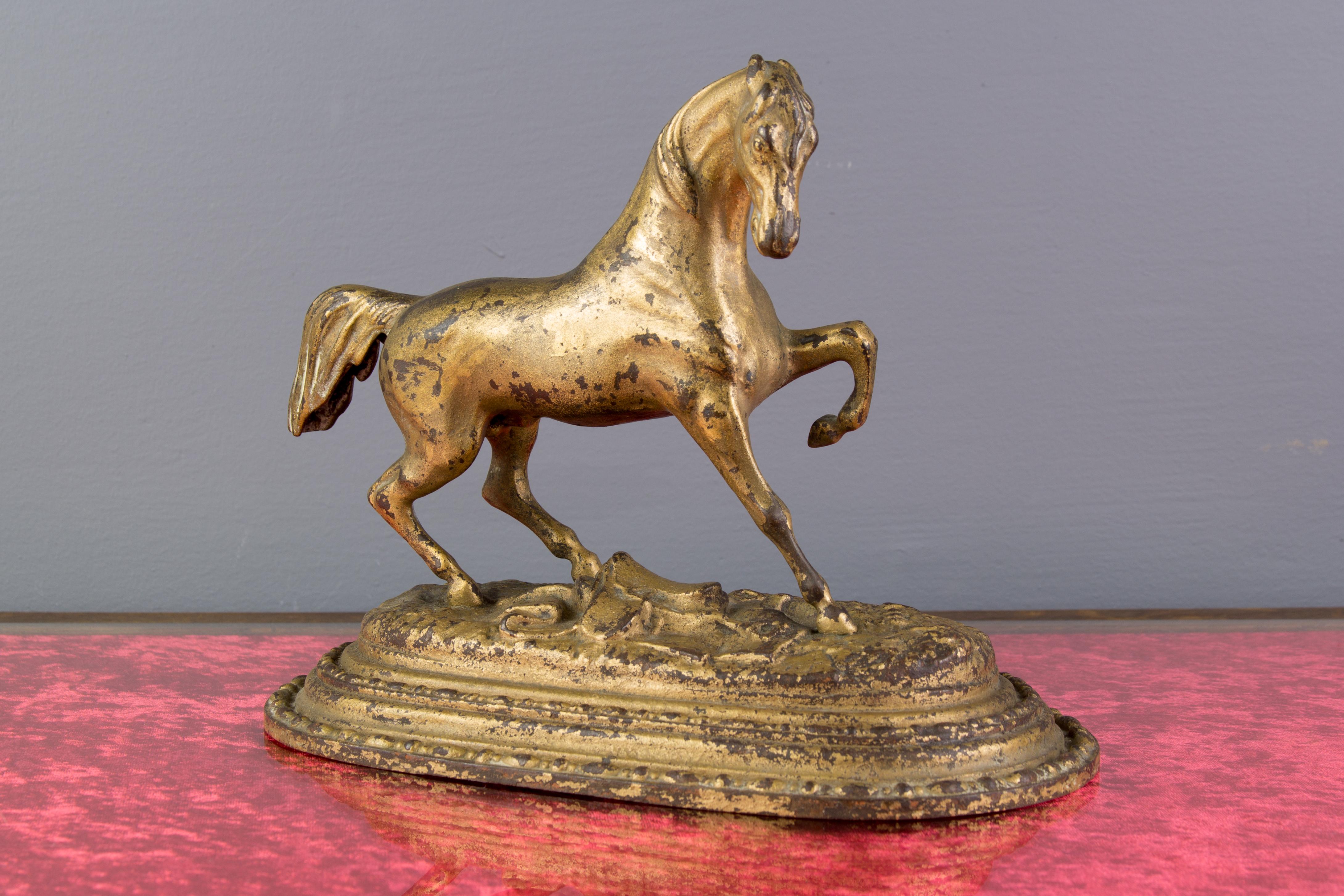 Golden Painted Iron Horse Statue, France, 1920s 12