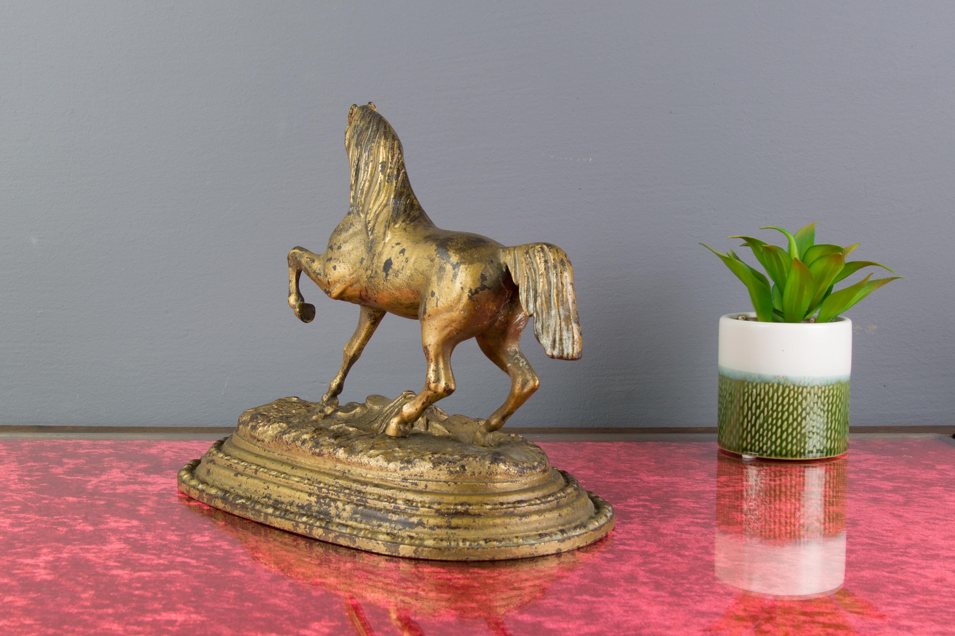 Early 20th Century Golden Painted Iron Horse Statue, France, 1920s