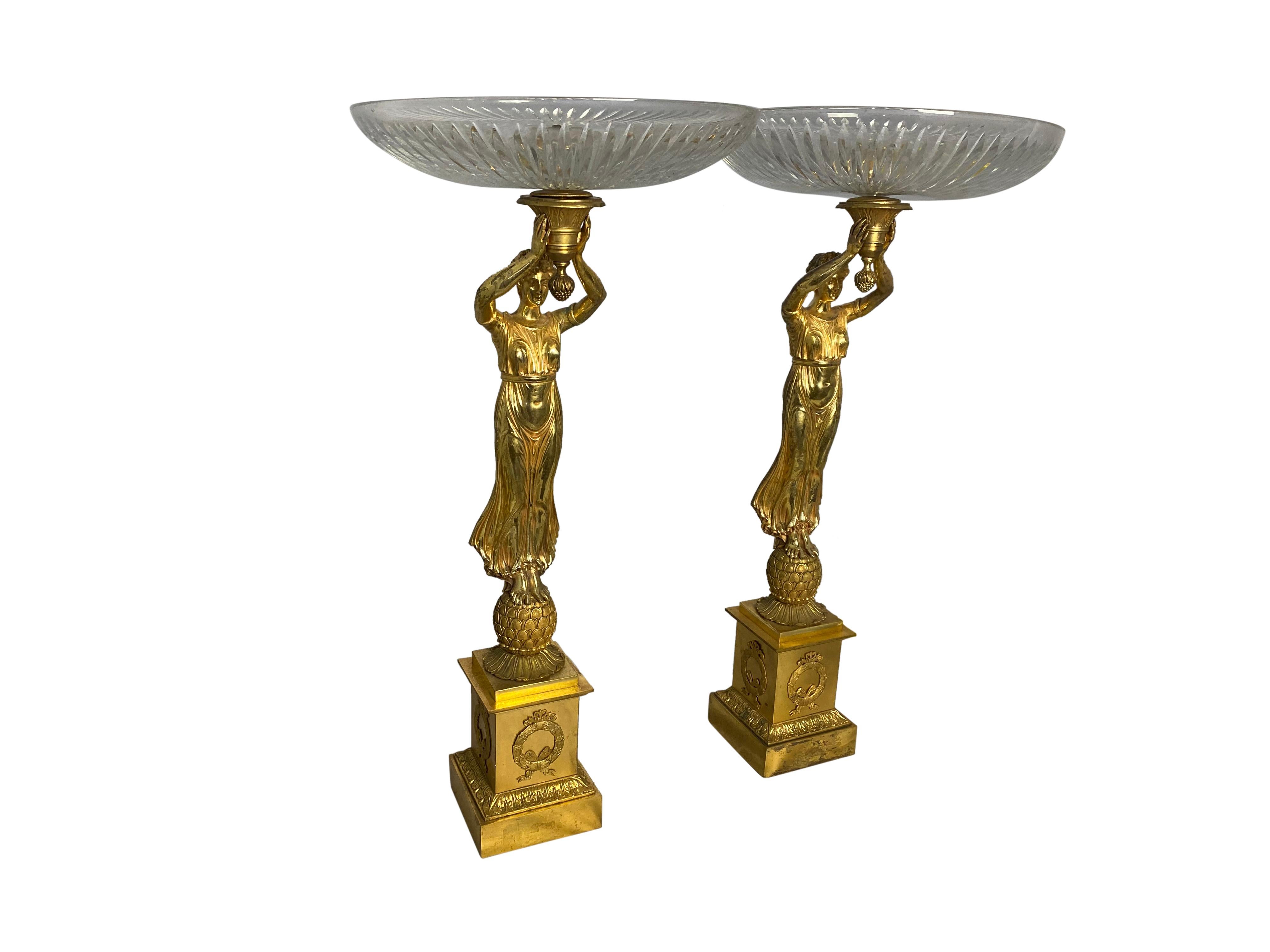 Gilt Golden Pair of Allegorical Tazzas, 20th Century For Sale