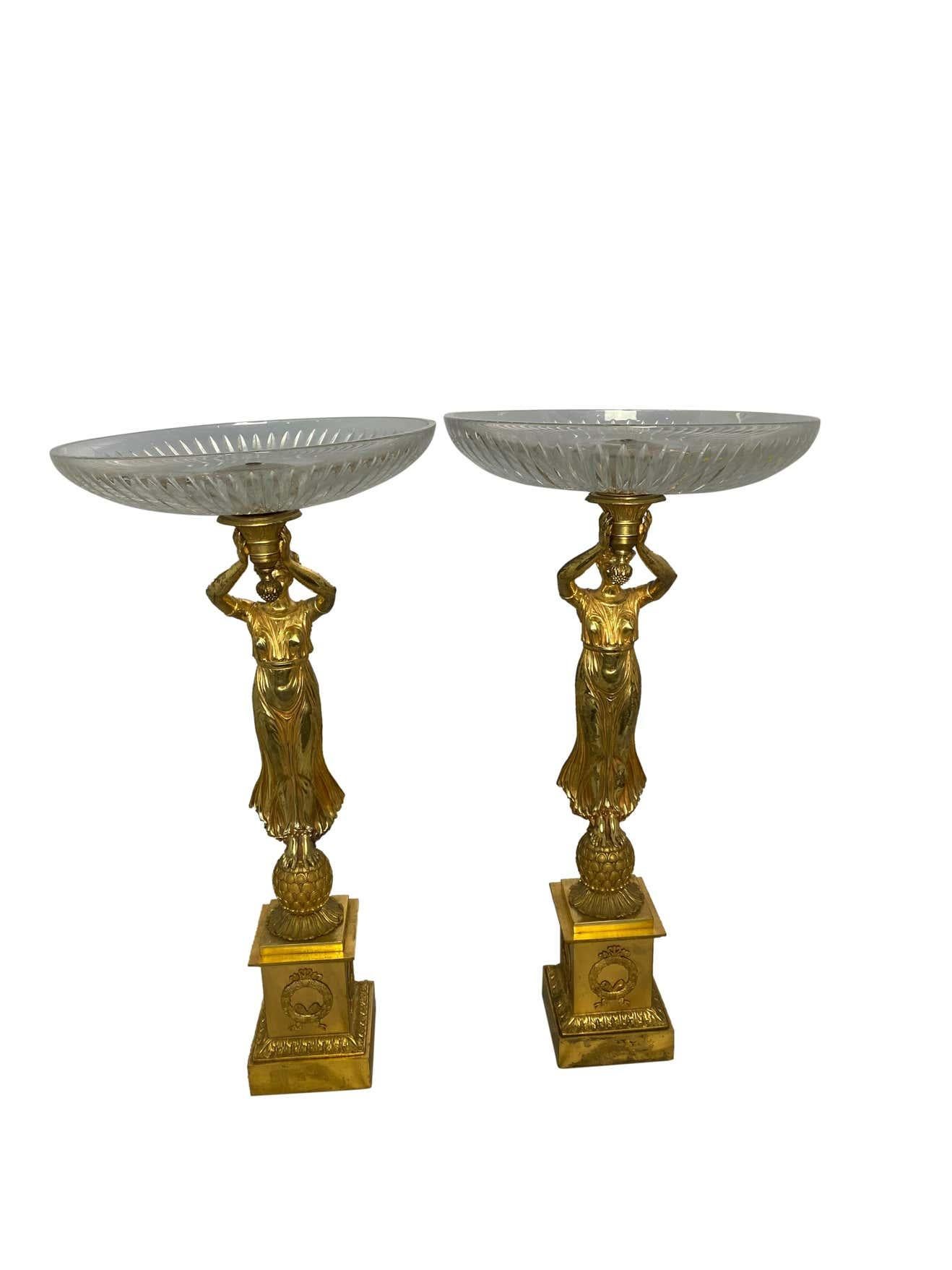 Gilt Golden Pair of Allegorical Tazzas, 20th Century For Sale