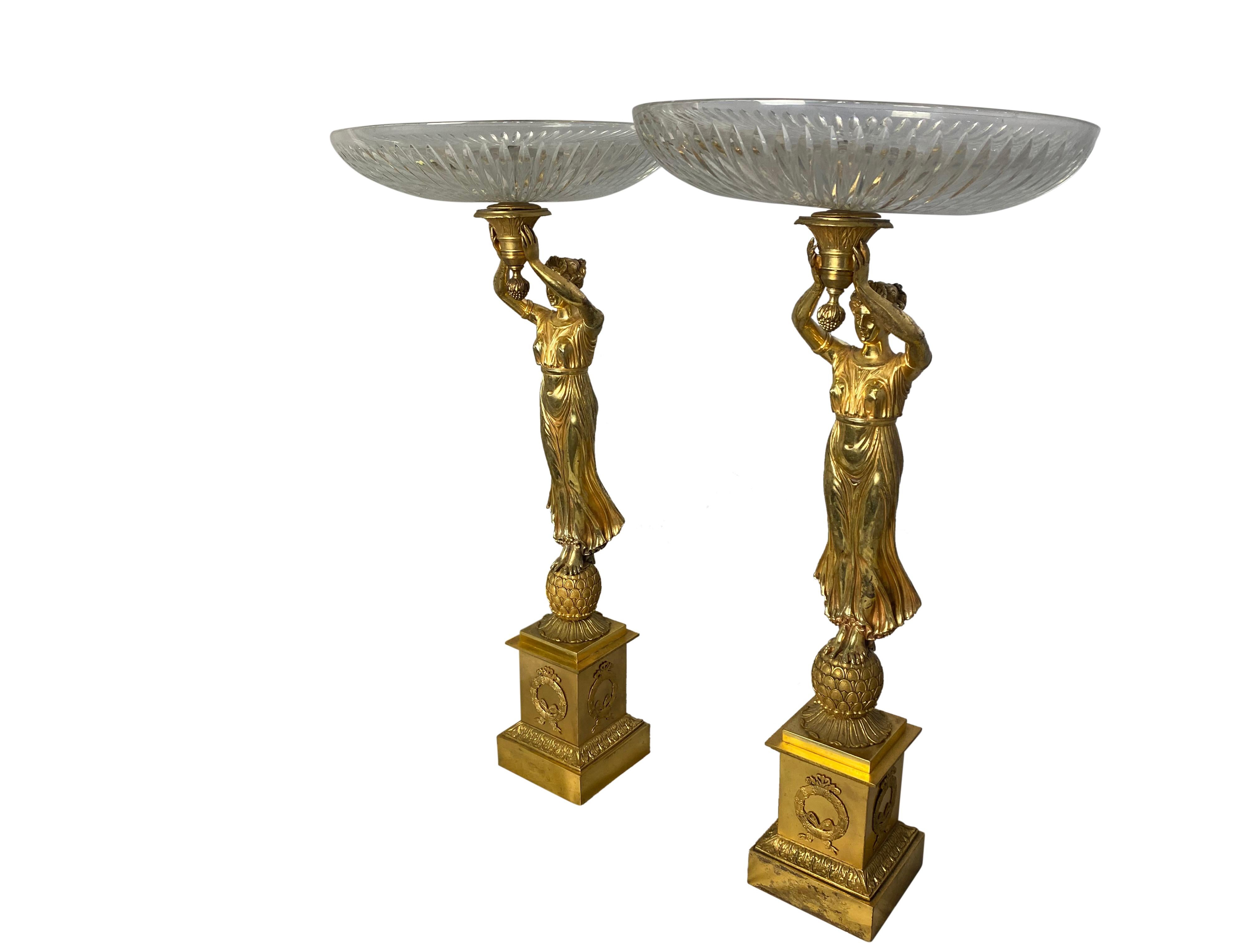 Golden Pair of Allegorical Tazzas, 20th Century In Good Condition For Sale In London, GB