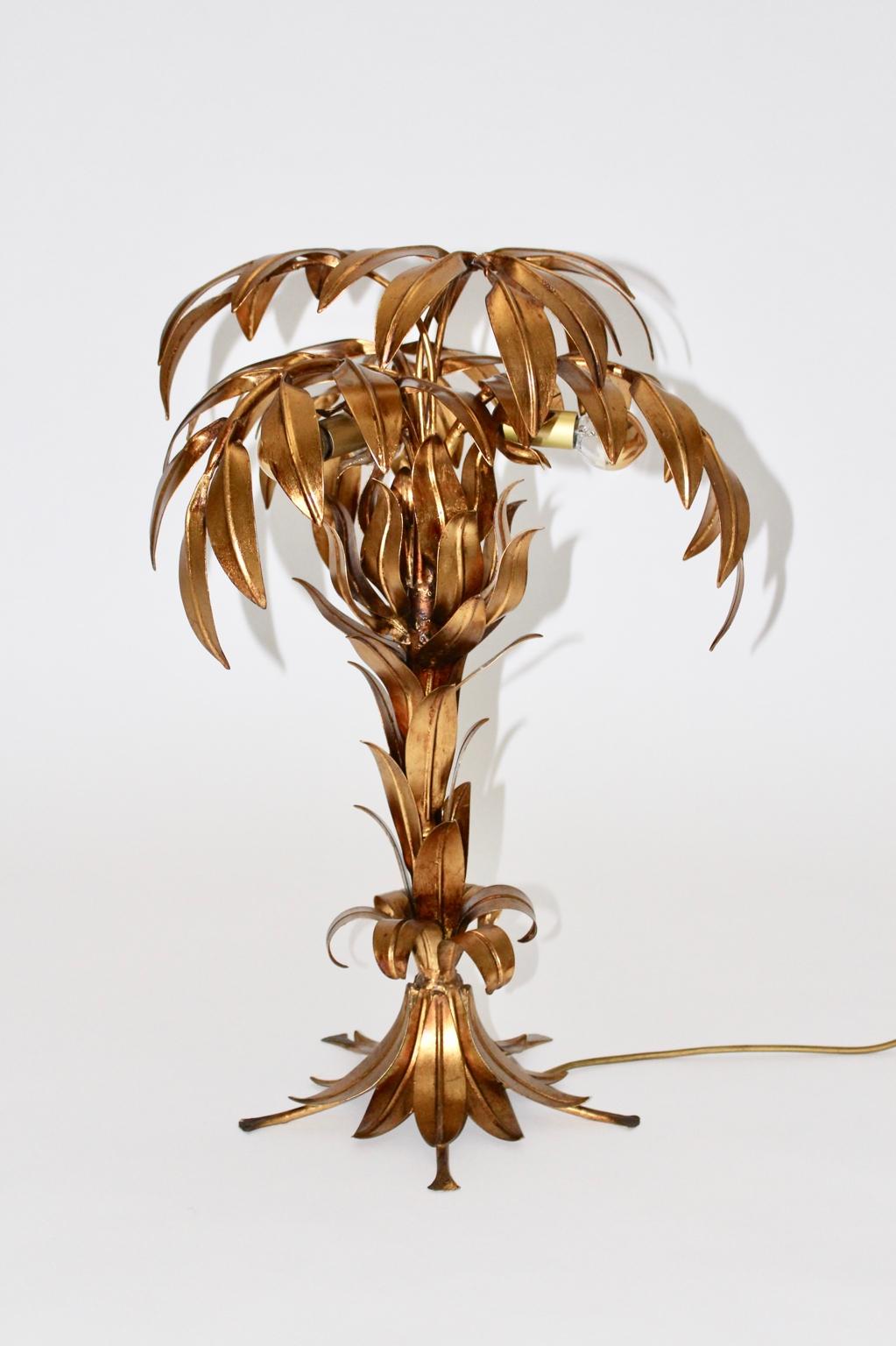 Mid-Century Modern Hollywood Regency Style Golden Vintage Palm Tree Table Lamp Hans Kögl, 1970s