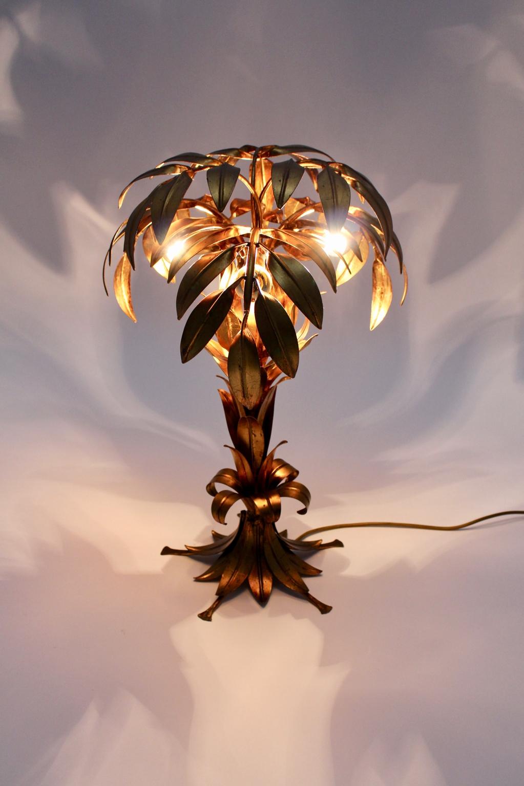 German Hollywood Regency Style Golden Vintage Palm Tree Table Lamp Hans Kögl, 1970s