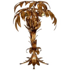 Hollywood Regency Style Golden Vintage Palm Tree Table Lamp Hans Kögl, 1970s