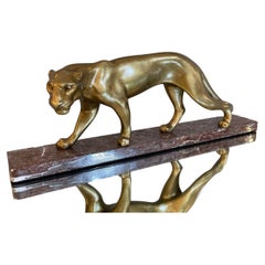 Golden Panther with Marble Base