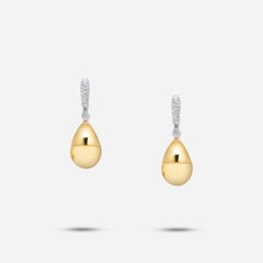 Golden Pear Water Tear Drop Shape Diamond Pave 18k Gold Huggie Drop Earrings