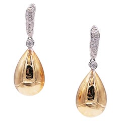 Golden Pear Water Tear Drop Shape Diamond Pave 18k Gold Huggie Drop Earrings