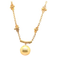 Golden Pearl and Diamond Bee Necklace