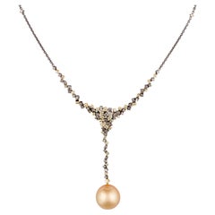 Golden Pearl and Yellow Diamond Pendant Necklace