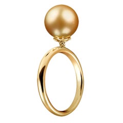 Golden Pearl Dangle Ring Yellow Gold