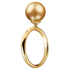 Golden Pearl Dangle Ring Yellow Gold