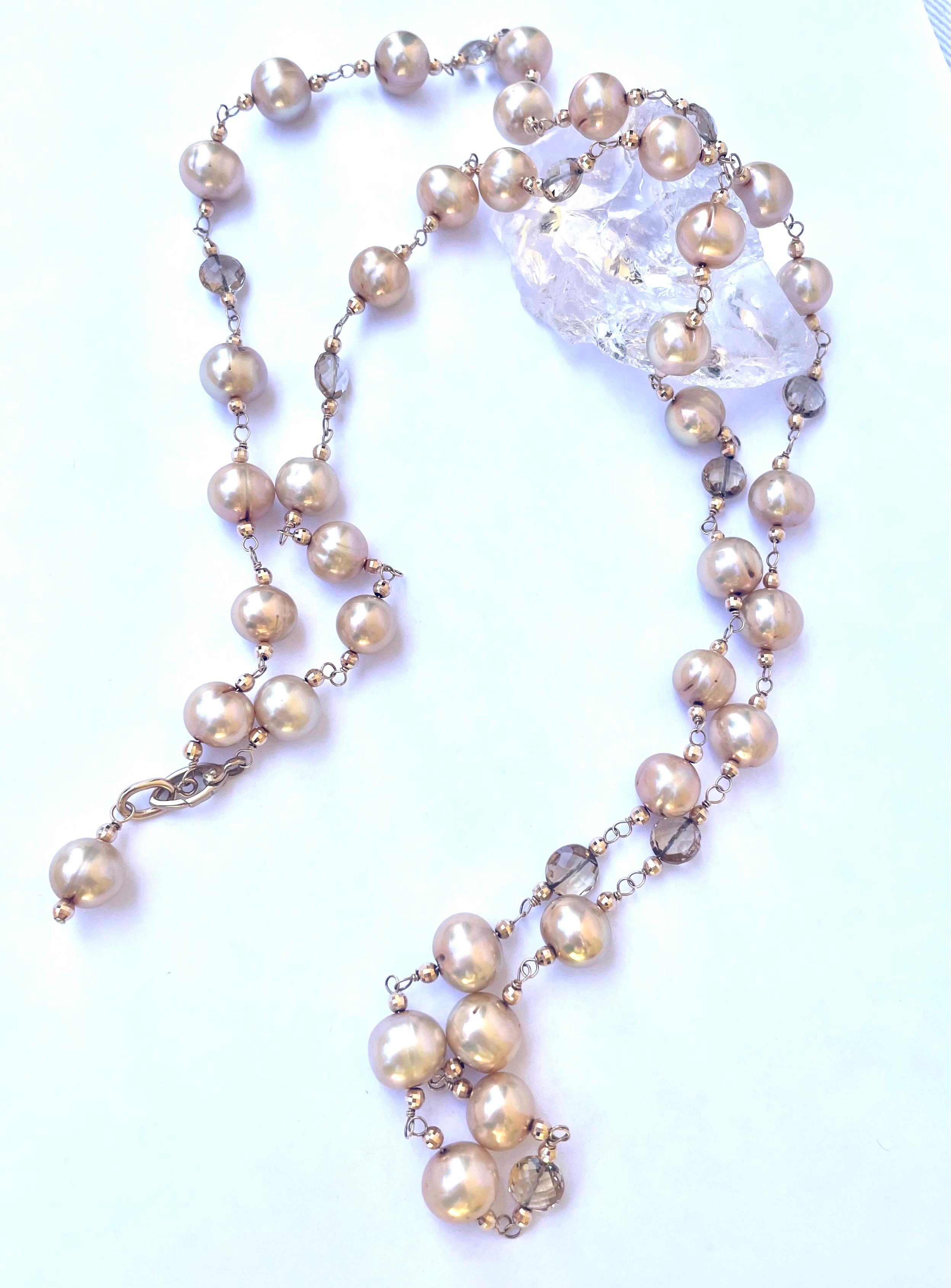 Golden Pearl Necklace with Champagne Citrine Accents In New Condition For Sale In Laguna Beach, CA