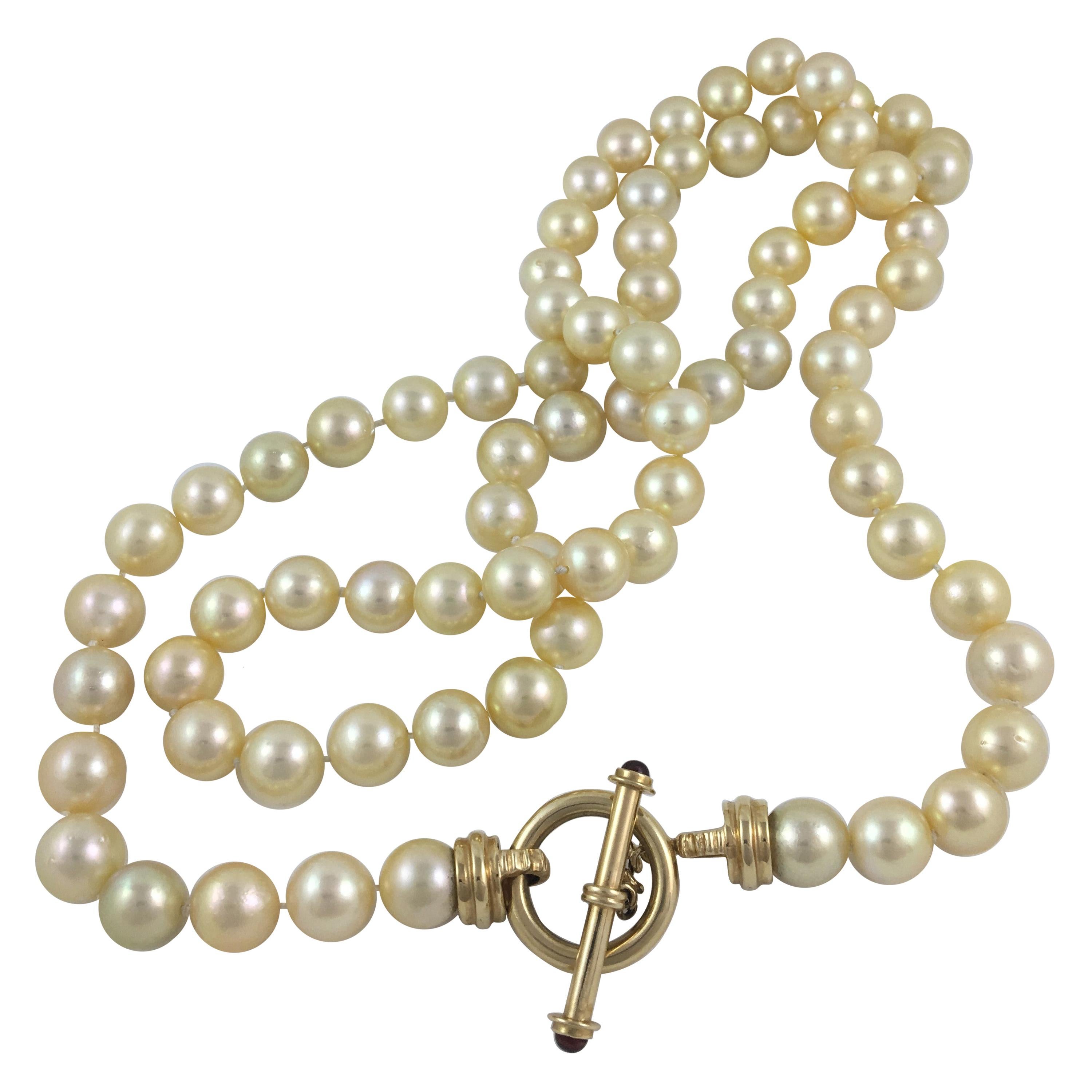 Golden Pearl Necklace with Gold Toggle For Sale