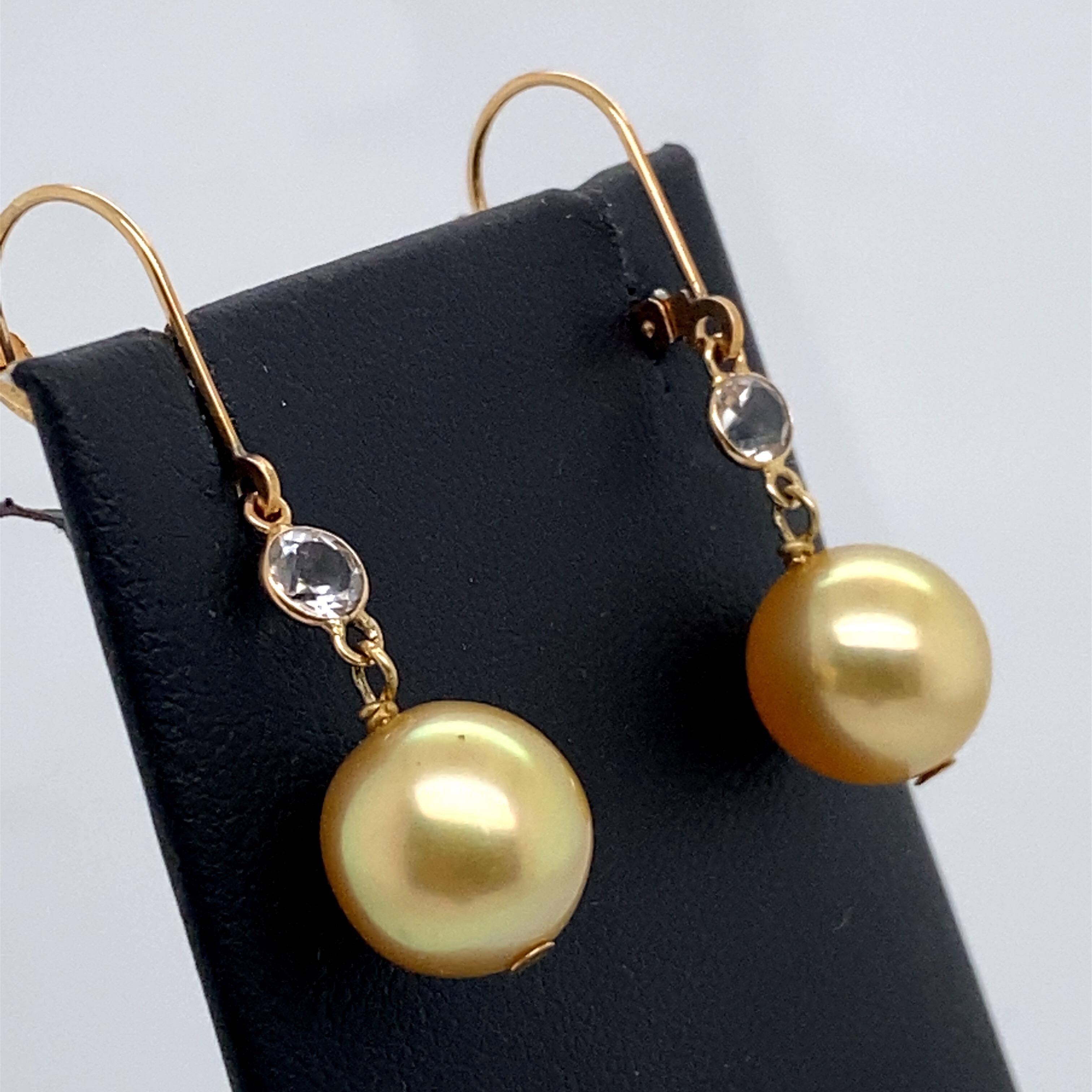 Round Cut HARBOR D. Golden Pearl and Semi Precious Gem Drop Earrings 14 Karat Yellow Gold
