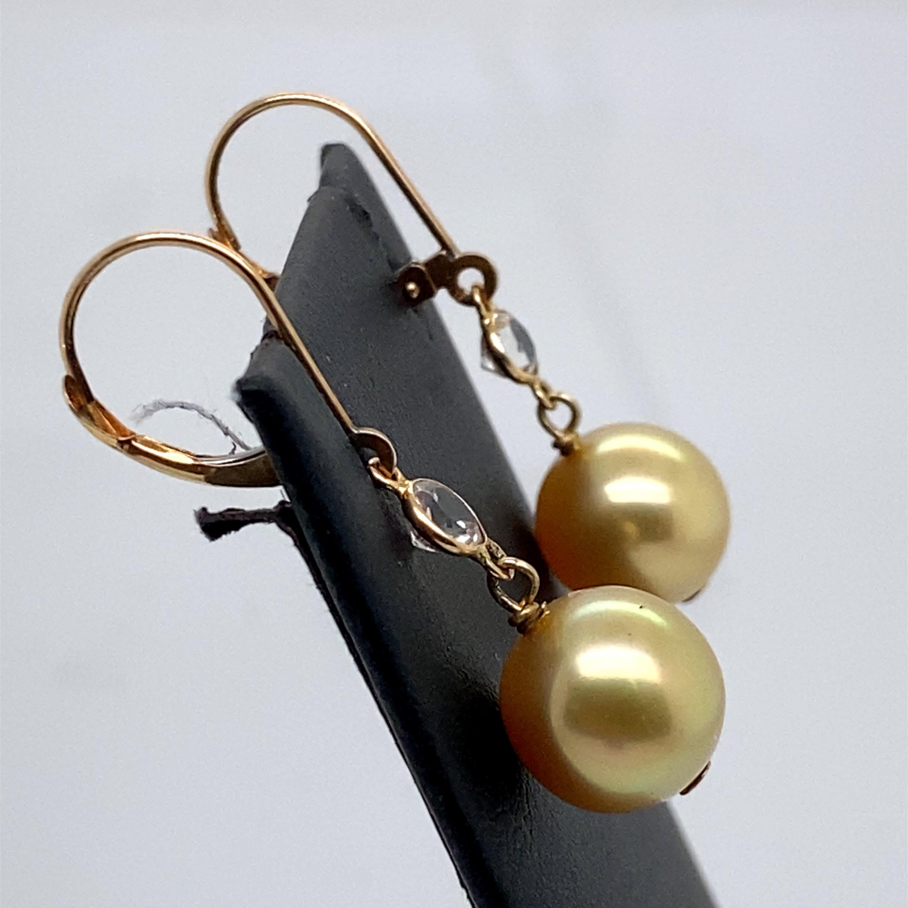 HARBOR D. Golden Pearl and Semi Precious Gem Drop Earrings 14 Karat Yellow Gold In New Condition In New York, NY