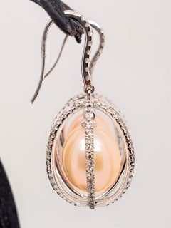 Golden Pearls and Diamond White Gold Earrings