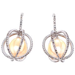 Golden Pearls and Diamond White Gold Earrings