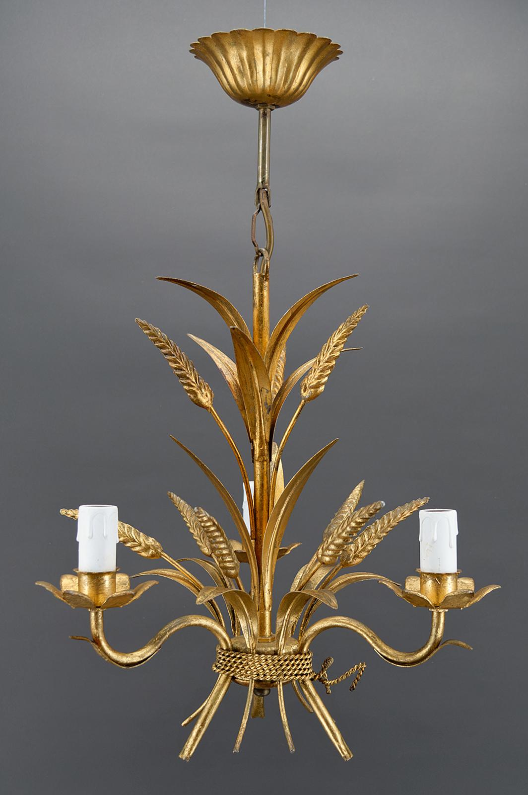 European Golden Pendant with Ears of Wheat, circa 1960 For Sale