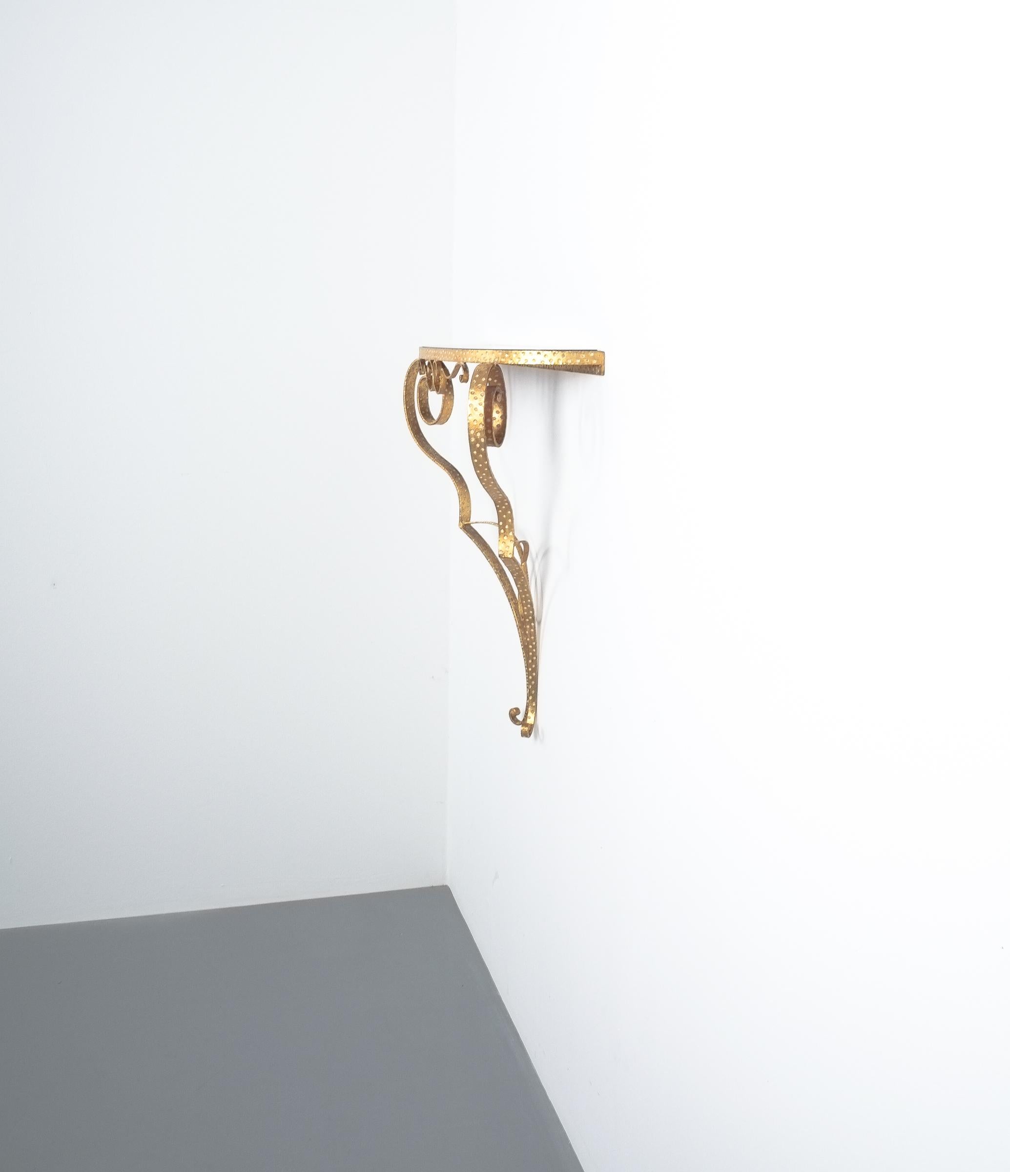 Golden Pier Luigi Colli Iron Console Table With Blue Glass, Italy, 1950 1