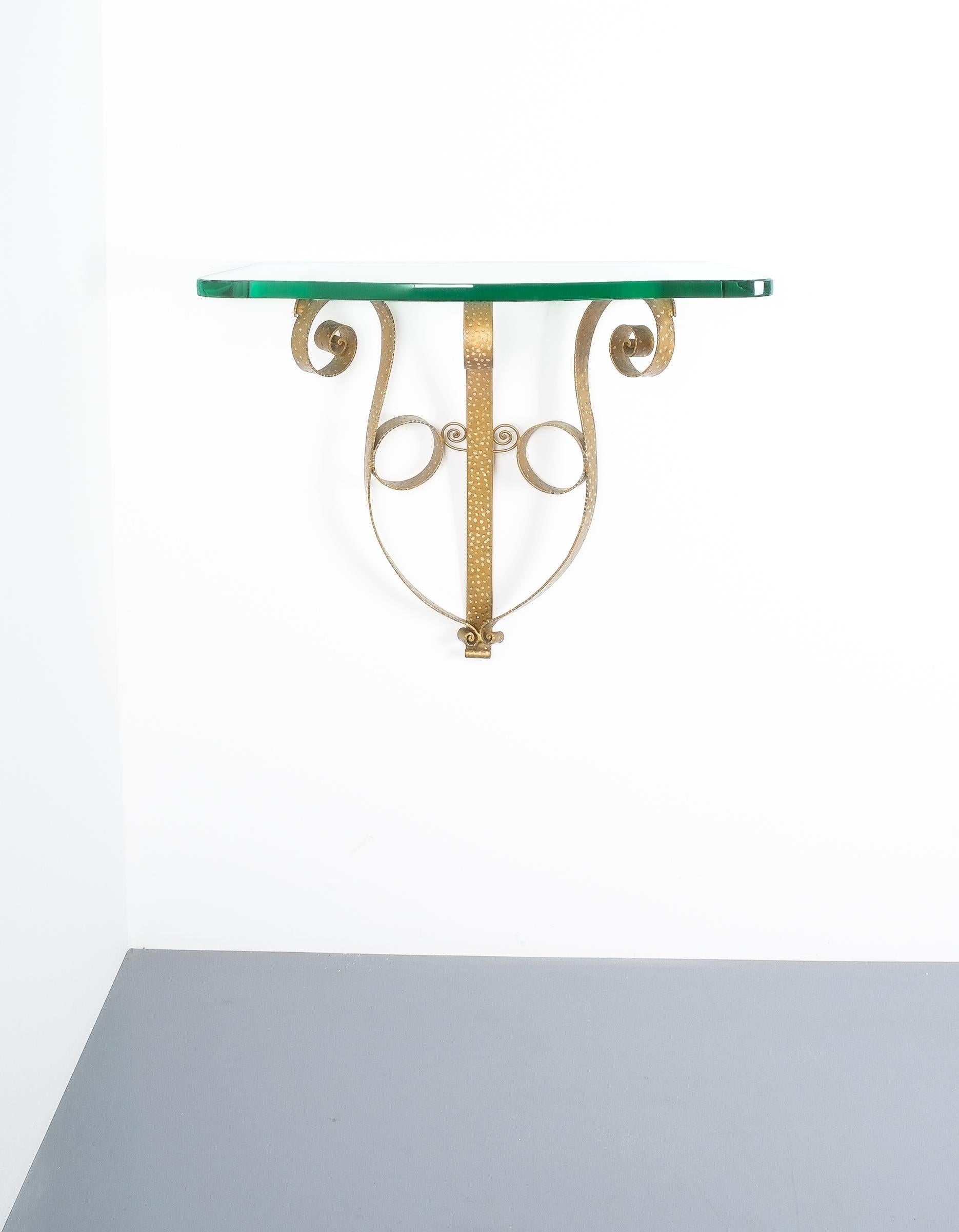Golden Pier Luigi Colli Iron Console Table with Thick Glass Top, Italy, 1950 2