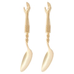 Golden Plated Hand Tea Spoon Set of Two Handcrafted Natalia Criado