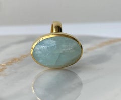 Golden plated Siberian blue beryl silver ring