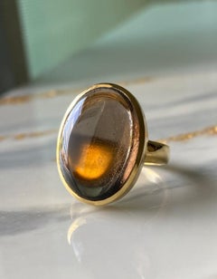 Golden plated smokey quartz silver ring 8 size