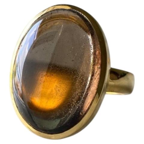 Golden plated smokey quartz silver ring 8 size For Sale