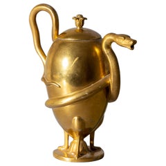 Goldene Porzellan-Teekanne mit Schlangendekor aus goldenem Porzellan, KPM um 1800