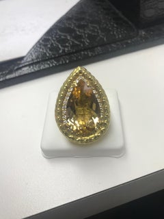 Golden Radiance – 20.94ct Yellow Beryl Ring with 0.38ct Diamonds in 18ky