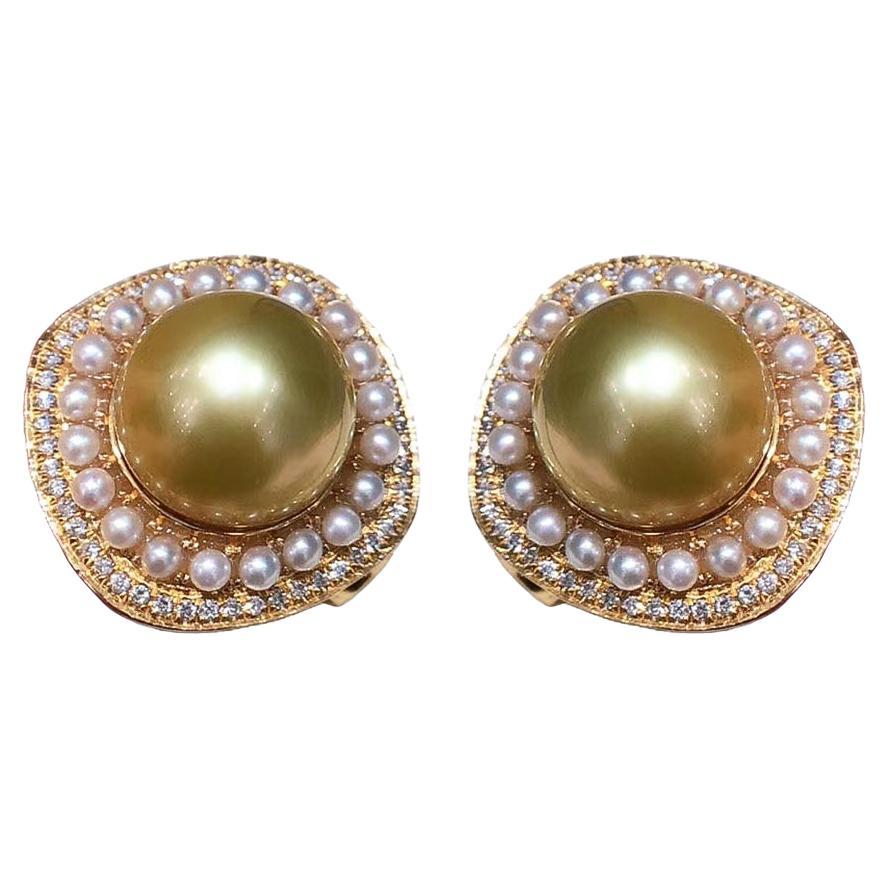【Crown Radiance】AAAA Golden South Sea Pearl Halo Dome Earrings