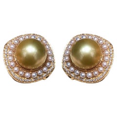 【Crown Radiance】AAAA Golden South Sea Pearl Halo Dome Earrings