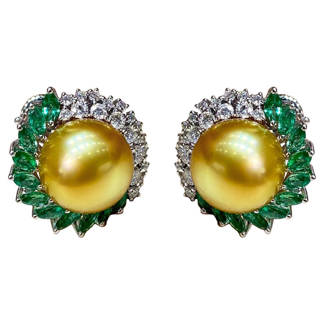 【Crown Radiance】AAAA Golden South Sea Pearl Halo Dome Earrings