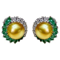 【Crown Radiance】AAAA Golden South Sea Pearl Halo Dome Earrings