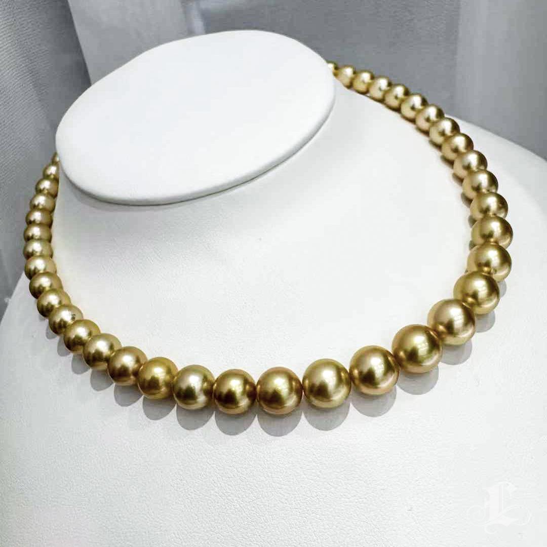 Women's 【Golden Radiance】GUILD-Certified Rich Golden South Sea Pearl Necklace For Sale