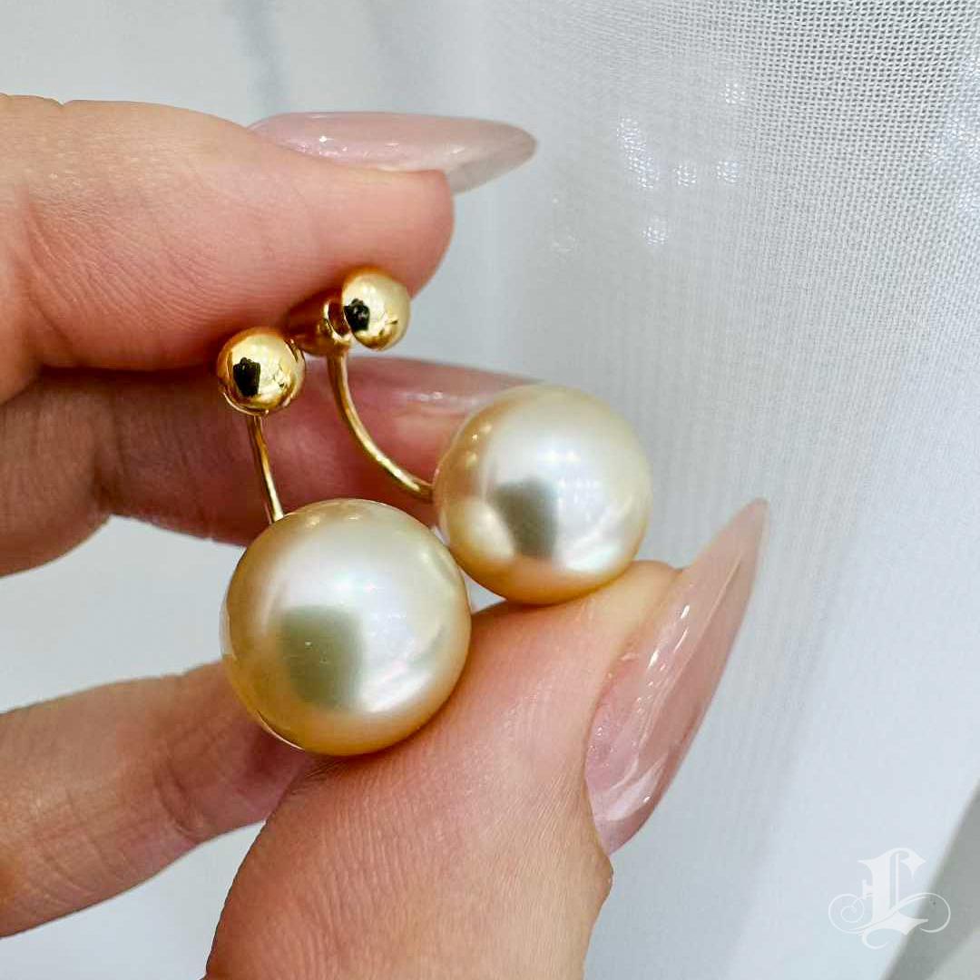 Women's 【Sculpted Geometry】PSL Certified South Sea Golden Pearl Jacket Earrings For Sale