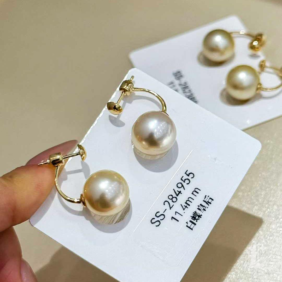 【Sculpted Geometry】PSL Certified South Sea Golden Pearl Jacket Earrings For Sale 4