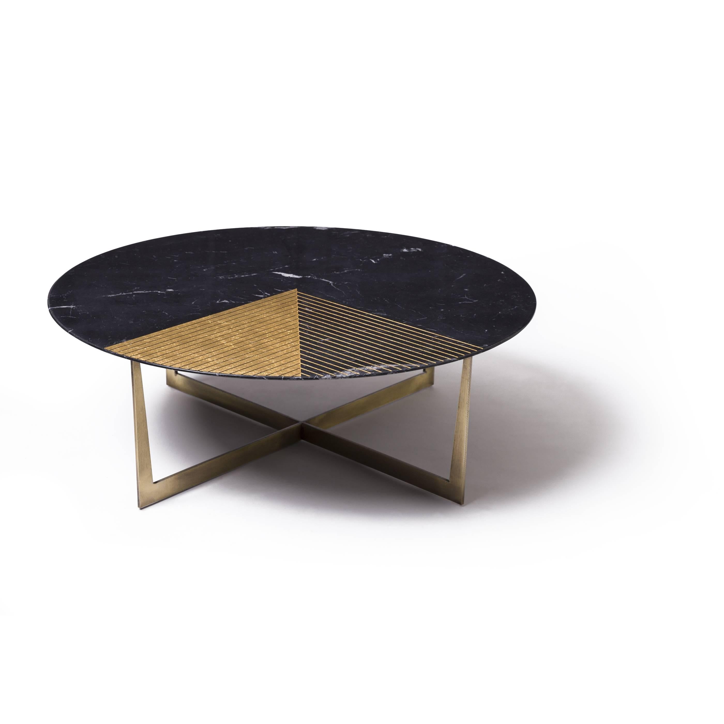 Other Golden Radius Coffee Table in Marquino and Gold Leaf by Alex Mint For Sale