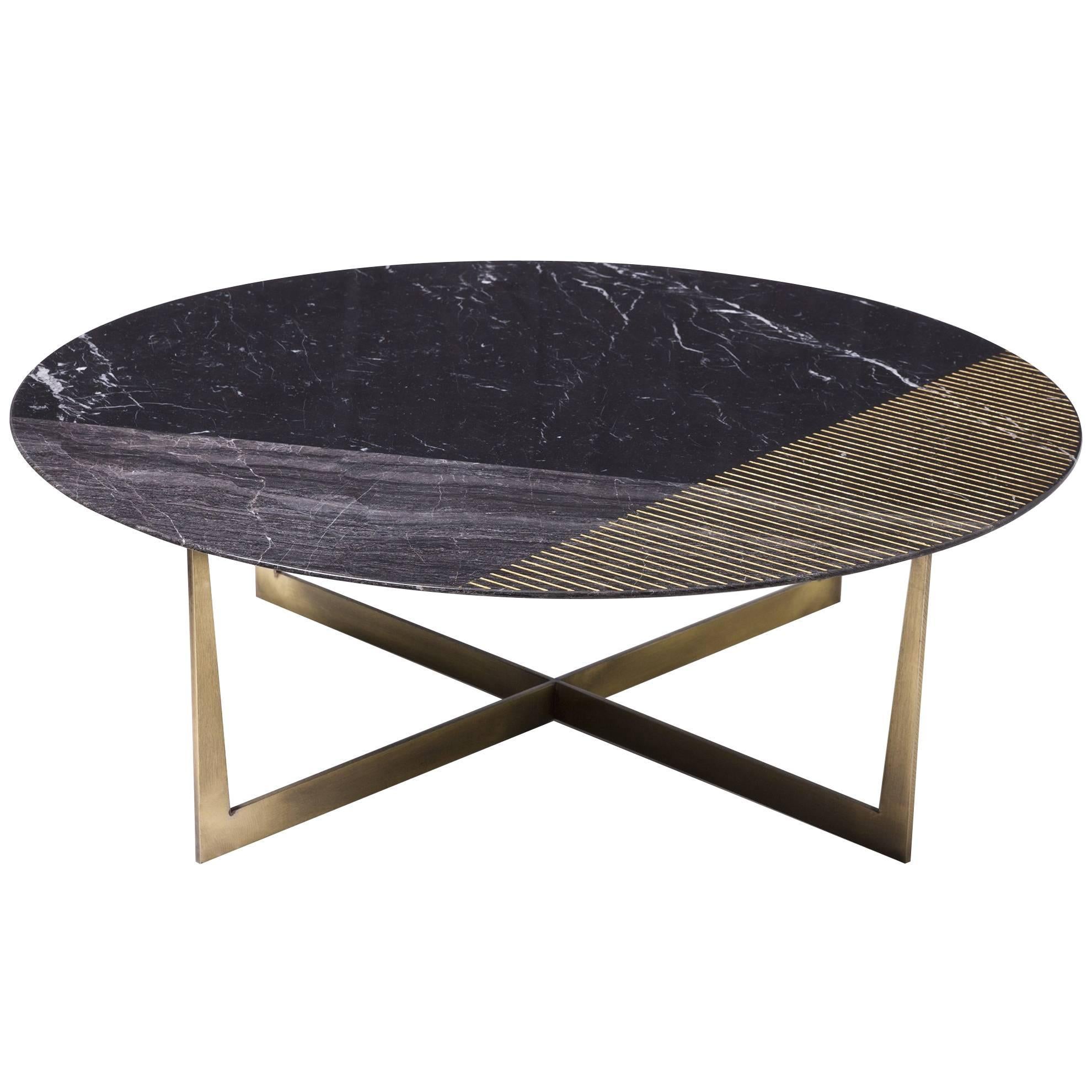 Golden Radius Coffee Table in Marquino and Gold Leaf by Alex Mint For Sale