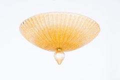 Golden Rays Flush Mount in Sprinkled Amber Blown Murano Glass Venice Italy 1980s