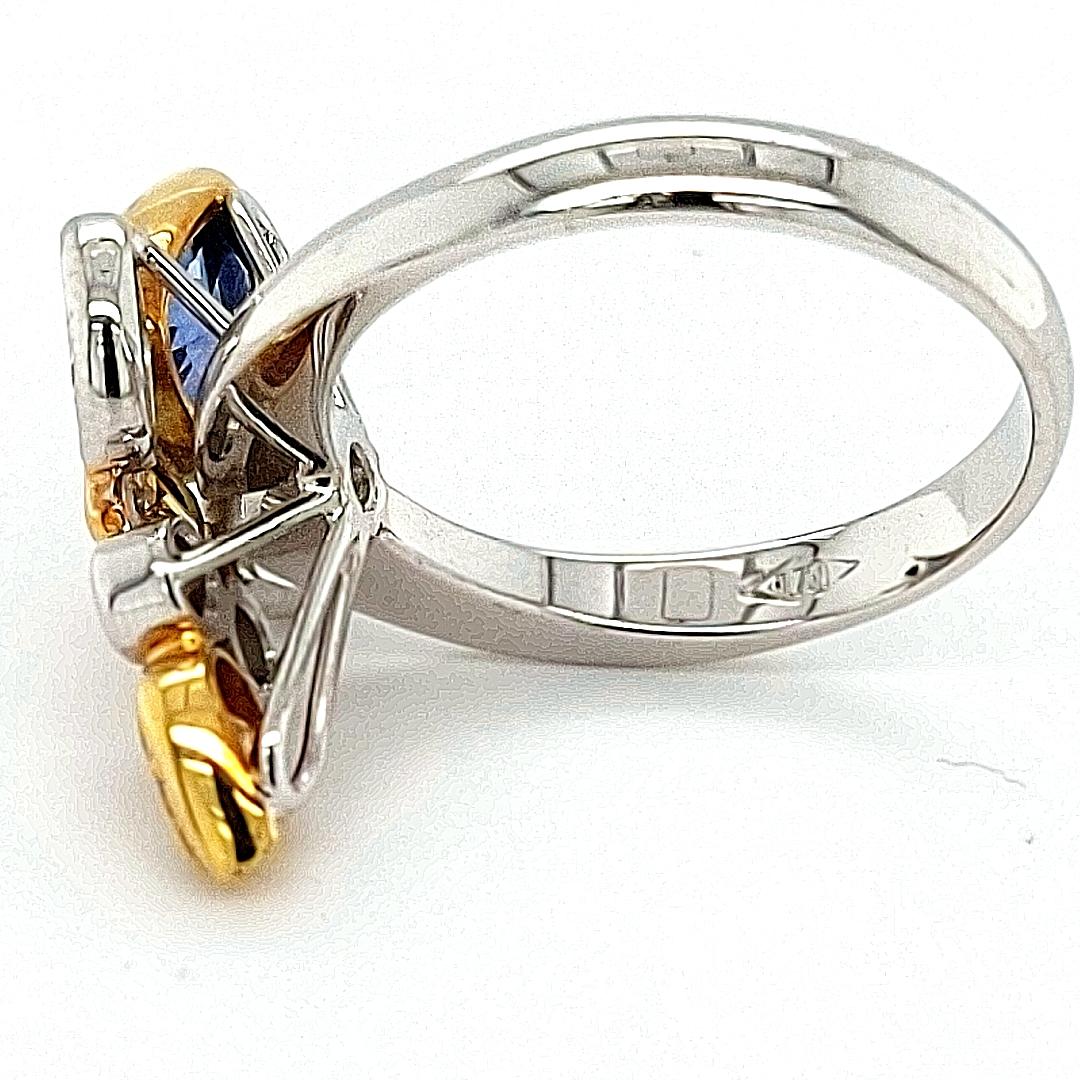 18kt Gold Ring Depicting a Fish, Set with 1.42ct Diamonds 1.78 Ceylon Sapphires For Sale 2