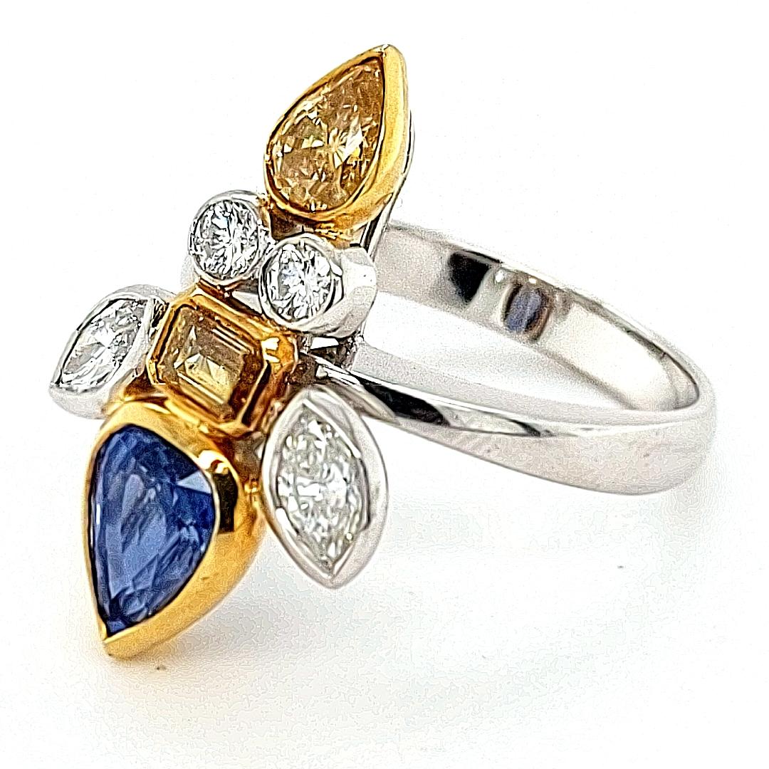 18kt Gold Ring Depicting a Fish, Set with 1.42ct Diamonds 1.78 Ceylon Sapphires For Sale 6