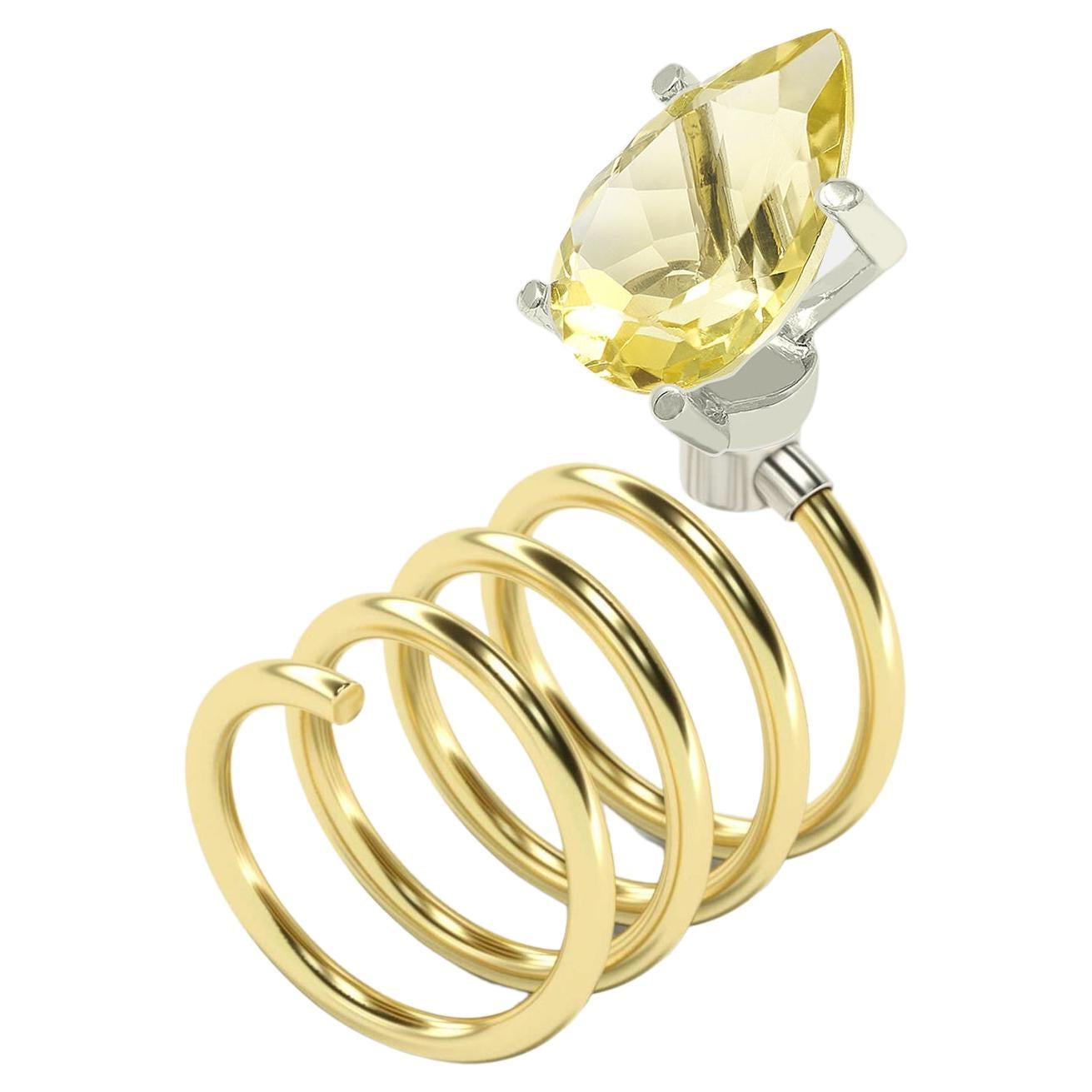 Bague dorée avec quartz citron, or jaune 18 carats