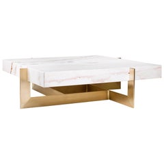 "Golden Rock" Coffee Table ft. White Onyx and Brushed Brass Base