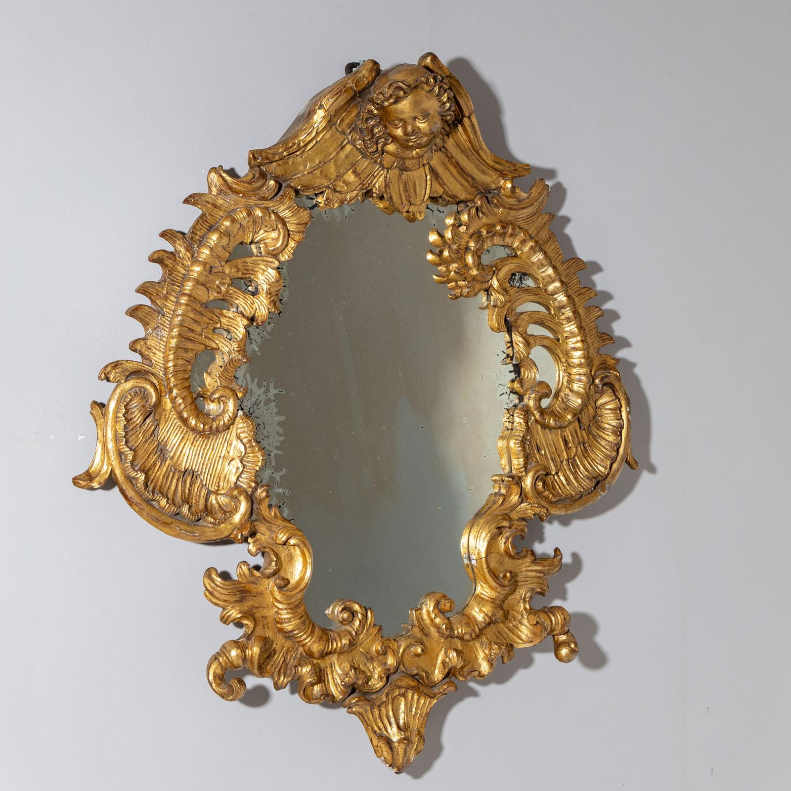 French Golden Rococo Wall Mirror, 2nd Half 18th Century For Sale