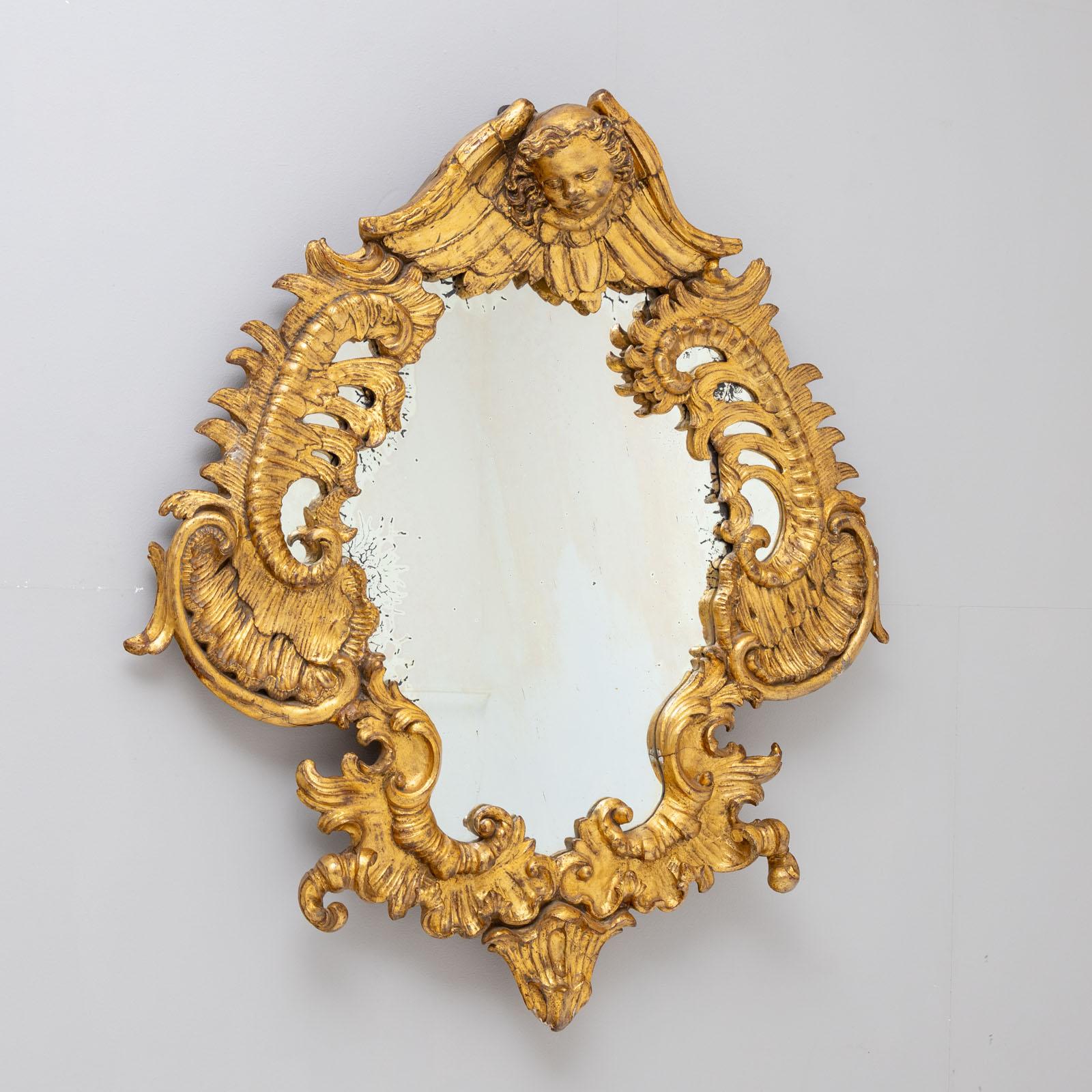 Golden Rococo Wall Mirror, 2nd Half 18th Century In Good Condition For Sale In Greding, DE