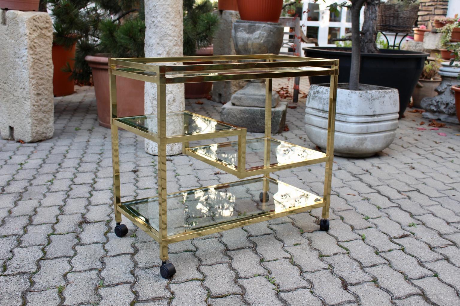 Golden Metal and Glass Vintage Bar Cart in the style of Romeo Rega Italy, 1970s For Sale 4