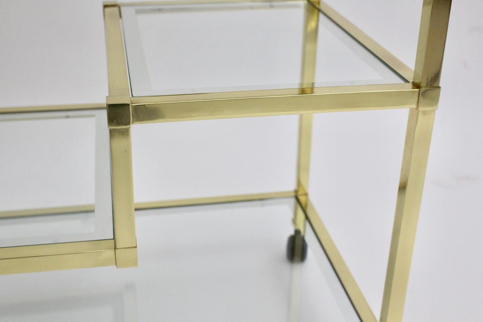 Golden Metal and Glass Vintage Bar Cart in the style of Romeo Rega Italy, 1970s For Sale 7